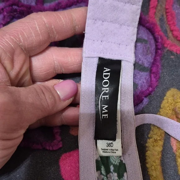 Adore Me Green Floral And Lavender Lace Bra N Panty Set - Picture 5 of 8